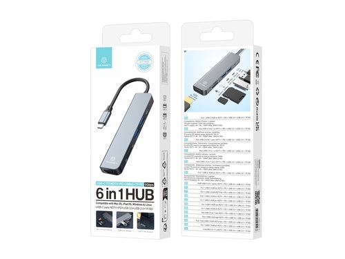 Techancy Hub USB-C 6 em 1 KT2909 com HDTV, PD, USB 3.0/2.0 e Leitor