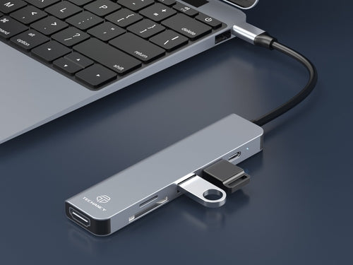 Techancy Hub USB-C 6 em 1 KT2909 com HDTV, PD, USB 3.0/2.0 e Leitor