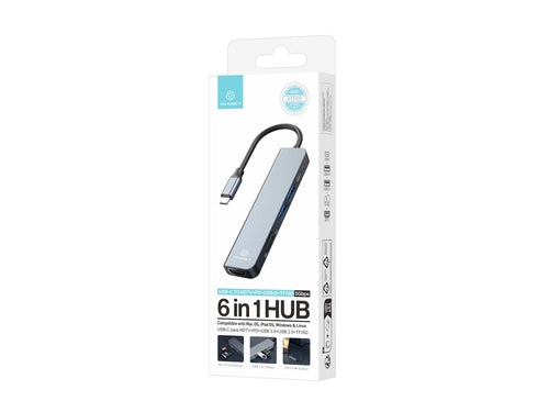 Techancy Hub USB-C 6 em 1 KT2909 com HDTV, PD, USB 3.0/2.0 e Leitor
